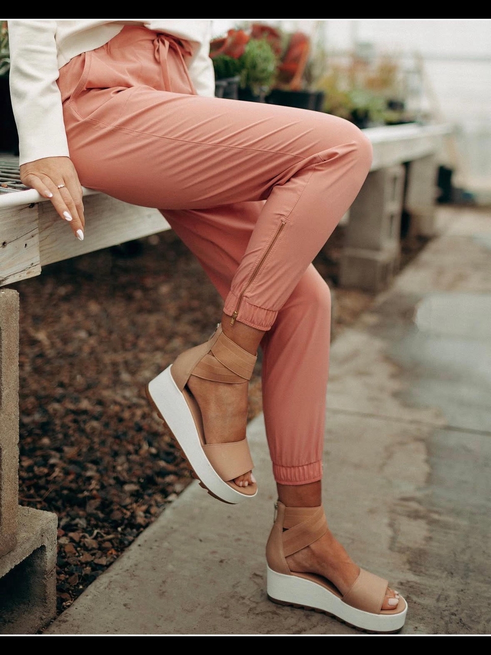 Albion Dusty Rose Drawstring Joggers Petite Large - Picture 2 of 8